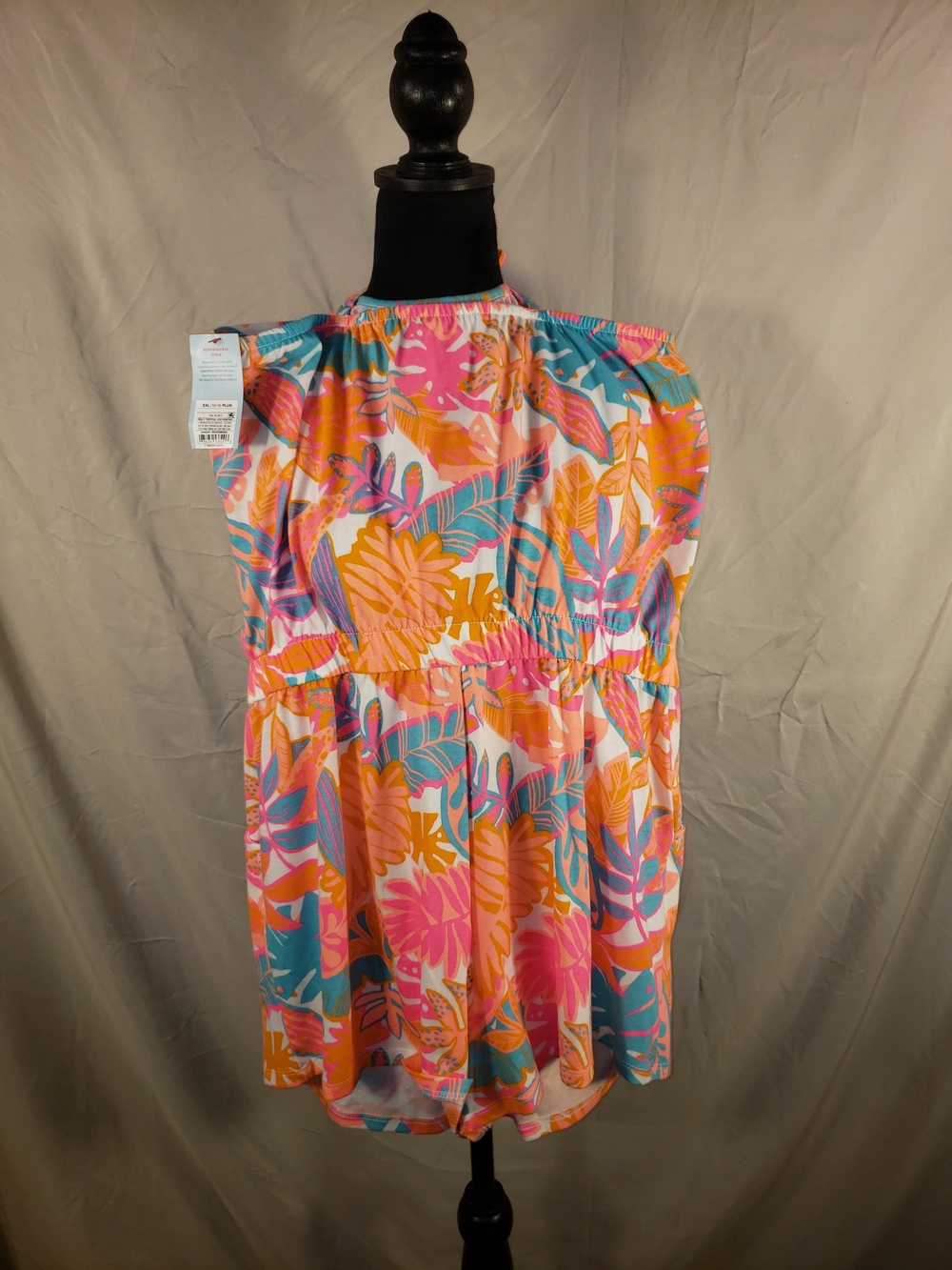 NWT Cat & Jack Bright Floral Halter Romper in Pink, Orange & Teal - XXL Plus - Picture 3 of 6
